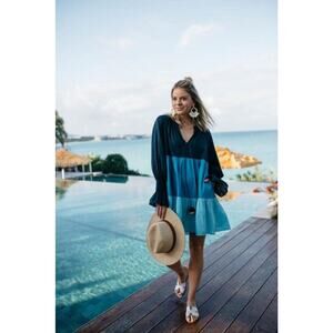 Figue Cotton Mini Dress Blue Colorblock